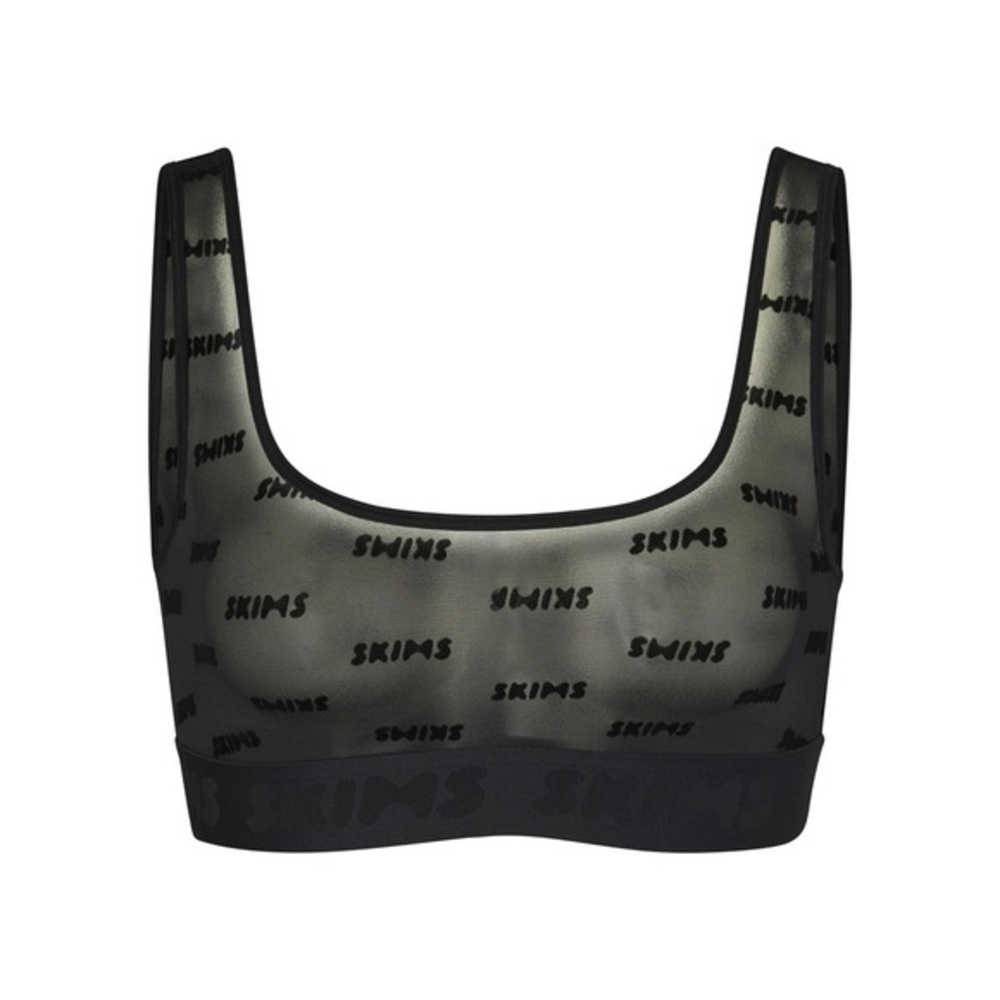SKIMS Black Sheer Logo Bralette - XS